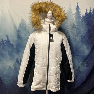 Pursky Women's Waterproof Ski Jacket Winter Puffer Snow Coat Fur Hooded Raincoat